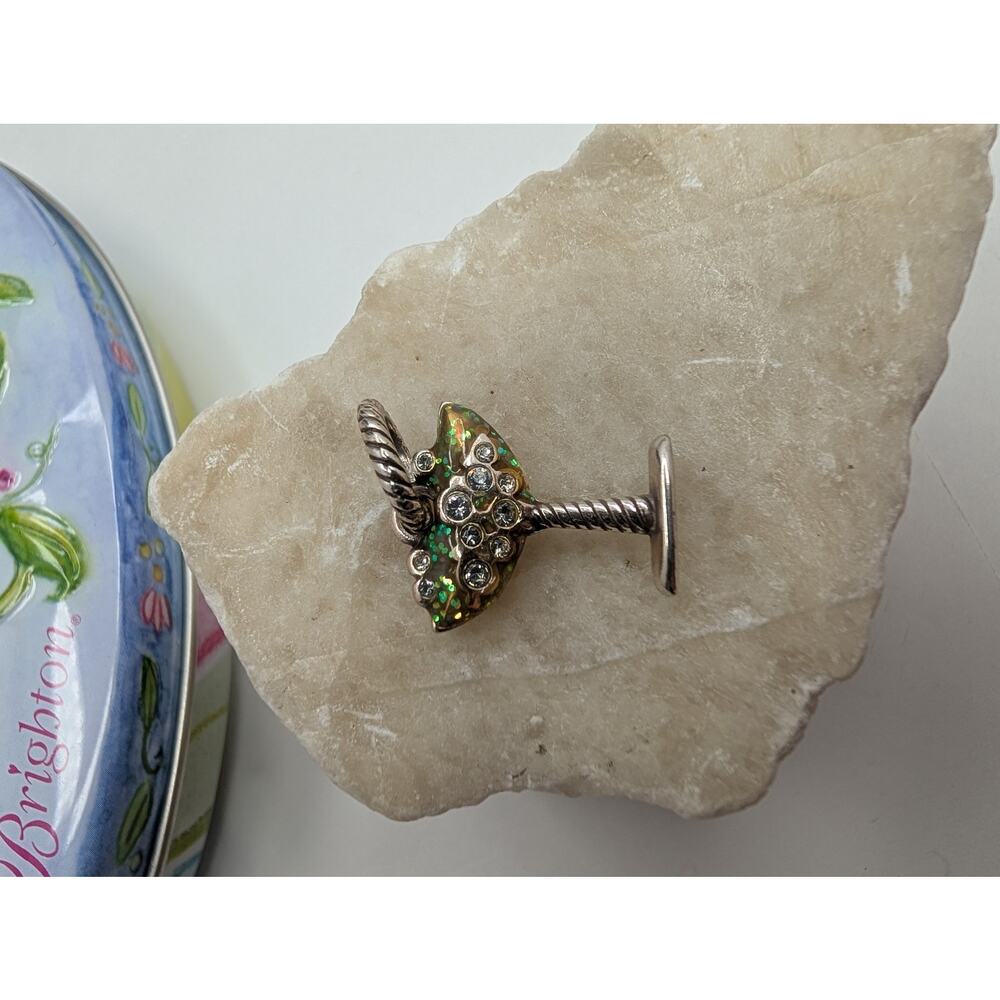 Brighton Martini Glass Cocktail Charm Silver Tone Green Enamel Clear Stones